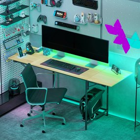 HOMCOM Składane biurko komputerowe z 2 rozsuwanymi płytami, dużo miejsca dla monitorów, metalowe nogi, solidna konstrukcja, Dąb+Czarny