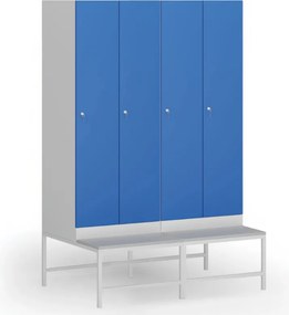 Szafka ubraniowa S1 z ławką, 2-drzwiowa, 1875 x 600 x 500/800 mm, zamek cylindryczny, drzwi ciemnoszare