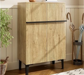 Szafa na buty 95x60x34,5 cm - 2 fronty - Regulowane półki - Wykończenie drewno - Płyty wiórowe - Kolor naturalny