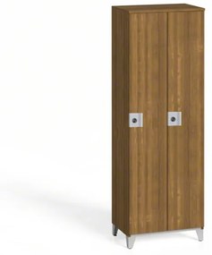 Drewniana szafka ubraniowa na nogach, 2-drzwiowa, 1750 x 600 x 400 mm, zamek obrotowy, orzech
