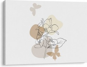 Obraz - Beżowe kwiaty z motylem N⁰1 (70x50 cm)