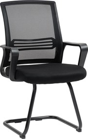 HOMCOM Zestaw 2 ergonomicznych krzeseł biurowych bez kółek, tapicerowane krzesła konferencyjne na płozach do poczekalni i recepcji, czarny | Aosom PL