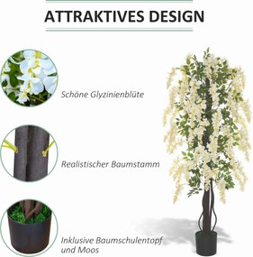 Sztuczna Glicynia Biała i Zielona Drzewko Dekoracyjne do Wnętrz 120cm | Aosom PL