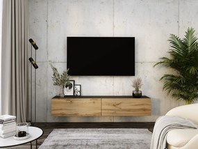 Zawieszana szafka RTV, 170 x 34 x 32 cm, Dąb Wotan / Czarny Mat