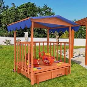 Piaskownica z werandą HAPPY, 130x130x143cm, brązowa/niebieska Jurhan