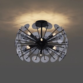 Lampa sufitowa w stylu art deco, czarna z dymionym szkłem - Atomic