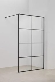 Mampara Prysznicowa Stała Z Dekoracją W Kratę, Szkło Hartowane 8 Mm I Aluminium Camden Transparent & Czarny Matowy & 120 X 195 Cm - Sklum