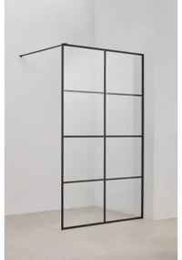 Stała Ścianka Prysznicowa Ze Wzorem W Kratkę, Szkło Hartowane 8 Mm I Aluminium Camden Czarny Matowy & Transparent & 120 X 195 Cm - Sklum