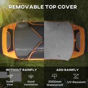 Outsunny Namiot Campingowy z 2 Pokojami, Przegrodą, dla 8 Osób, Ochrona przed Deszczem, Pomarańczowy