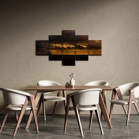 Obraz żaglówki o zachodzie słońca (125x70 cm)