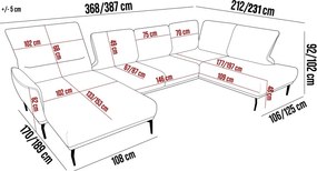 Narożnik STORM XL układ U Prawostronny z funkcją regulacji oparcia i wysuwu podnóżka WERSAL