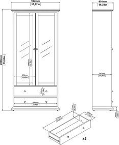 Dwudrzwiowa witryna z szufladami Paris, kolor szary