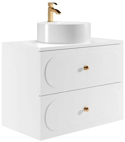 Szafka łazienkowa wisząca z okrągłą umywalką nablatową - Biała - 80 cm - SATOBAL