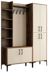 Wieszak z półką na buty, półkami i szafką Viyana Walnut and Cream