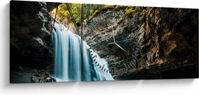 Obraz leśnego wodospadu (z zegarem) (90x30 cm)