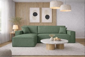 Narożnik BEST L z funkcją spania i pojemnikiem, tkanina Neve, Zielony, Lewy