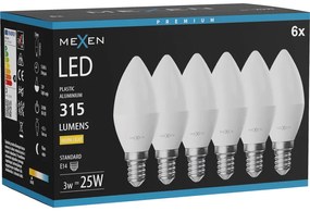 Mexen Nova 6x żarówka LED E14, C37, 3W, Ciepła - 3000K, 315 lm - L102-E14-0330-01x06
