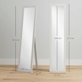 HOMCOM Lustro stojące, lustro całopostaciowe z podpórką, wolnostojące lustro ścienne, 37 x 157 cm, biały