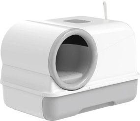 PawHut Kuweta z pokrywą, łopatka, wysuwana taca, 2 wkłady z węglem aktywnym dla kotów do 5 kg 59x39,5x39,5 cm Biały+Szary | Aosom PL