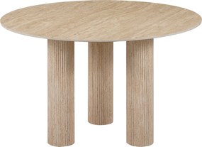 Okrągły stół jadalniany dla 4 osób – Blat z ceramiki w efekcie beżowego trawertynu – ANA