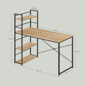 Biurko MAX 4.0 SONOMA z regałem i czarnymi nogami 120x44 cm