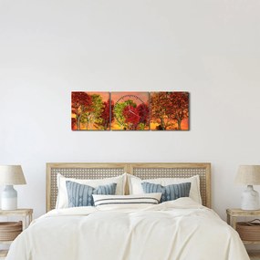 Obraz - Kolorowe drzewa (z zegarem) (90x30 cm)