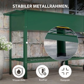 Outsunny Wysokie łóżko ogrodowe na kółkach, regał na zioła, metalowy skrzyniowy ogródek roślinny do ogrodu, balkonu, szary, 109 x 44 x 80 cm