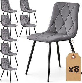8x Welurowe krzesło tapicerowane pikowane Ciemny Grafit MILO Czarne nogi