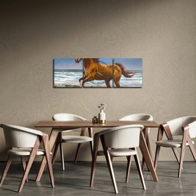 Obraz konia na plaży (z zegarem) (90x30 cm)