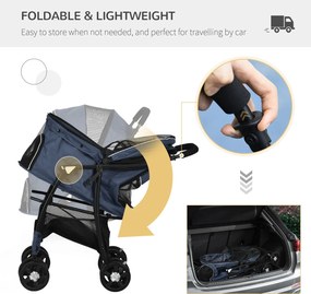 Outsunny Wózek dla Psa Składany 1 Koszyk Poduszka Kieszeń Granatowy | Aosom PL