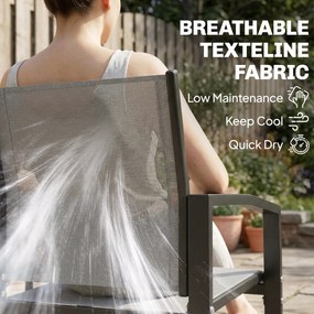 Outsunny Dwuosobowa ławka ogrodowa z oparciem i podłokietnikami, dwupoziomowy stolik, ławka parkowa 240 kg obciążenia, 135 x 67 x 81 cm, szary | Aosom PL