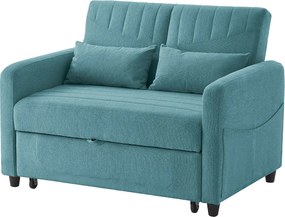 Sofa rozkładany podwójny 114 x 77 x 82,5 cm - regulowane oparcie na trzech poziomach - tkanina bawełniana i lniana - niebieski