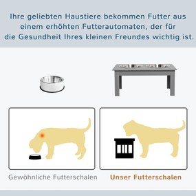 PawHut Stacja żywieniowa dla psów, 2 miski ze stali nierdzewnej, antypoślizgowa, 58,4x30,5x25,4cm, szara