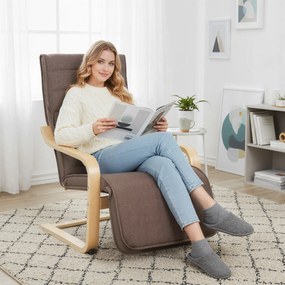 HOMCOM Fotel akcentowy, fotel relaksacyjny z regulowanym podnóżkiem, rama z drewna brzozowego, do 120 kg, 66,5 x 94 x 100 cm, brązowy | Aosom PL
