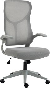 HOMCOM Ergonomiczne siatkowe krzesło biurowe, obrotowe krzesło z wysokim oparciem, składane podłokietniki, funkcja kołysania, szary | Aosom PL