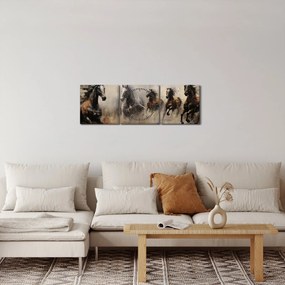 Obraz - Obraz olejny przedstawiający konie (z zegarem) (90x30 cm)