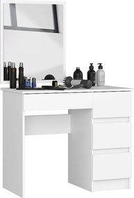 Toaletka AKORD T6 Biała 90 cm z lustrem 500x600 prawa 4 szuflady kolor Biały mat 90x50x142 cm