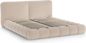 Szarobeżowe tapicerowane łóżko dwuosobowe ze schowkiem ze stelażem 180x200 cm Solange – Micadoni