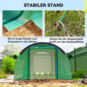 Outsunny Szklarnia Polytunelowa 4 x 3 x 2 m z siecią przeciwsłoneczną, zwijanymi ścianami bocznymi, pokrywą z plastiku, stalową ramą, Zielony