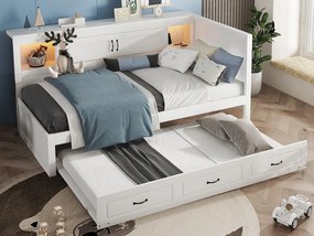 Łóżko banquette 90x200cm z LED i gniazdkami - z łóżkiem wysuwanym 90x190cm - Białe