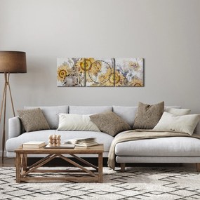 Obraz - Słoneczniki na ścianie (z zegarem) (90x30 cm)