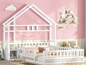 Łóżko kabinowe 140 x 200 cm z szafką nocną - Sosna i MDF - Białe