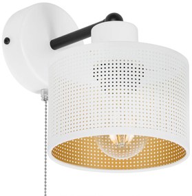 Biały kinkiet z włącznikiem jednopunktowy z białym abażurem SHWD-BE-10