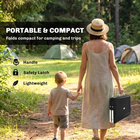 Outsunny Grill na węgiel drzewny ze stali nierdzewnej BBQ Smoker z rusztem, uchwytem, składanymi nogami do grillowania na tarasie, campingu 40x28x25,5 cm czarny | Aosom PL