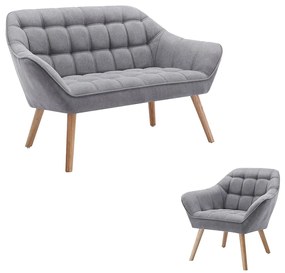 Kanapa 2-osobowa i fotel z szarą tapicerką - CASERTA