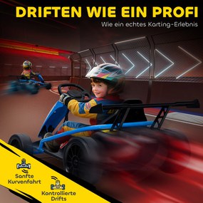 AIYAPLAY 24V elektryczny gokart do jazdy i driftu, opony nylonowe, pas bezpieczeństwa, klakson, muzyka dla 8-12 lat Niebieski