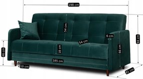 Sofa z Funkcją Spania TIVOLI Wersalka Rozkładana Dwuosobowa Zielona Welurowa Nowoczesna do Salonu
