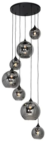 Lampa wisząca czarna z dymionym szkłem okrągła 7-punktowa - Sandra ArtDeco Oswietlenie wewnetrzne