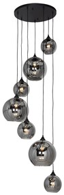 Lampa wisząca w stylu art deco czarna z przydymionym szkłem okrągła 7-światłowa - Sandra ArtDeco Oswietlenie wewnetrzne