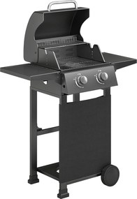 Outsunny Grill gazowy 5,4 kW, 2 palniki, stalowy wózek grillowy z termometrem, chromowany ruszt i półka do podgrzewania | Aosom PL
